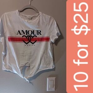 Atticute White Graphic Crop Tee with Red Accent